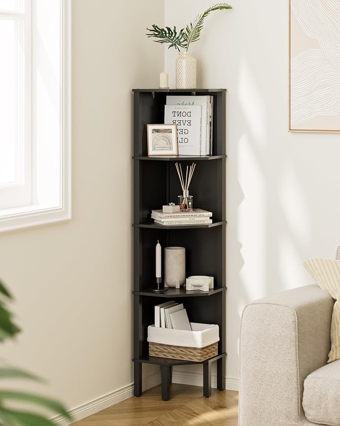 Corner Shelf, 5 Tier Corner Bookshelf, Display Corner Shelf Stand by Apetaccat