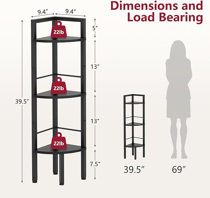 Tajsoon Small Corner Shelf Stand 3 Tier 39.6" Industrial Corner Ladder Shelves - Image 2