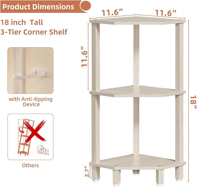 YUFAM 3-Tier Corner Shelf with Sturdy 5-Leg Base, Wooden Corner Bookshelf - Image 3