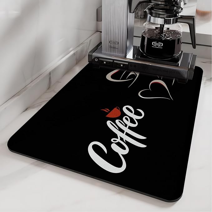 Coffee Bar Mat Rubber Dish Drying Mat by PtRug