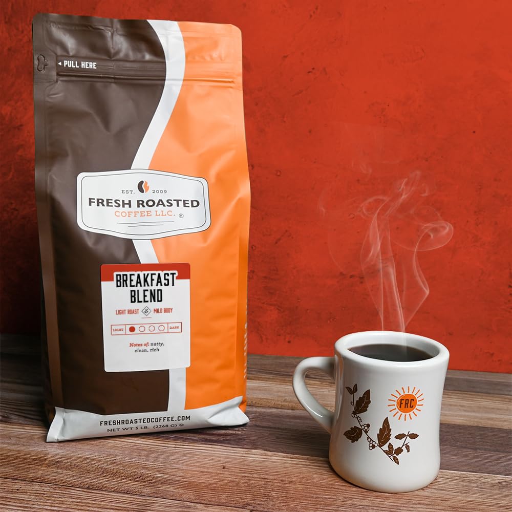Fresh Roasted Coffee, Breakfast Blend, 5 lb (80 oz), Light Roast, Kosher, Ground