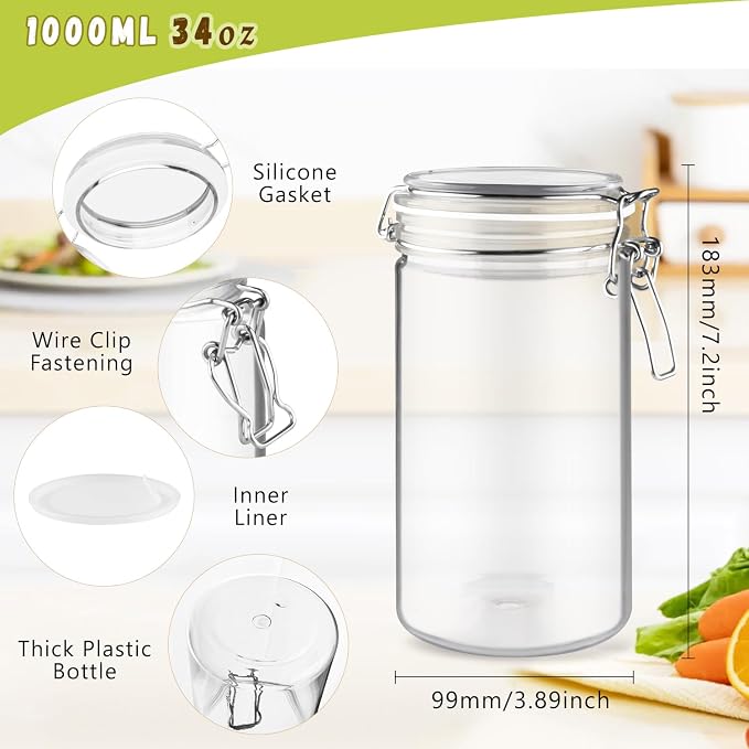3 Pcs Plastic Sealed Storage Jars Empty Clear Food Storage Container - Image 2