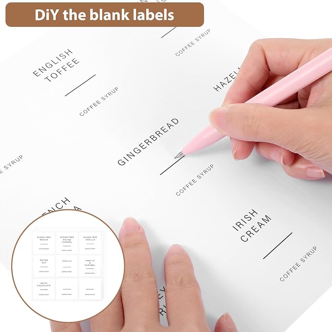 72 PCS Coffee Syrup Labels | Preprinted Waterproof Vinyl Syrup Labels - Image 7