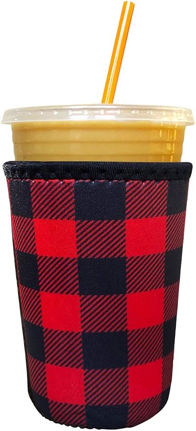 Medium Buffalo Plaid Neoprene Iced Coffee Sleeve, 24 Oz, Fits 22-24 Oz Cups by Koverz