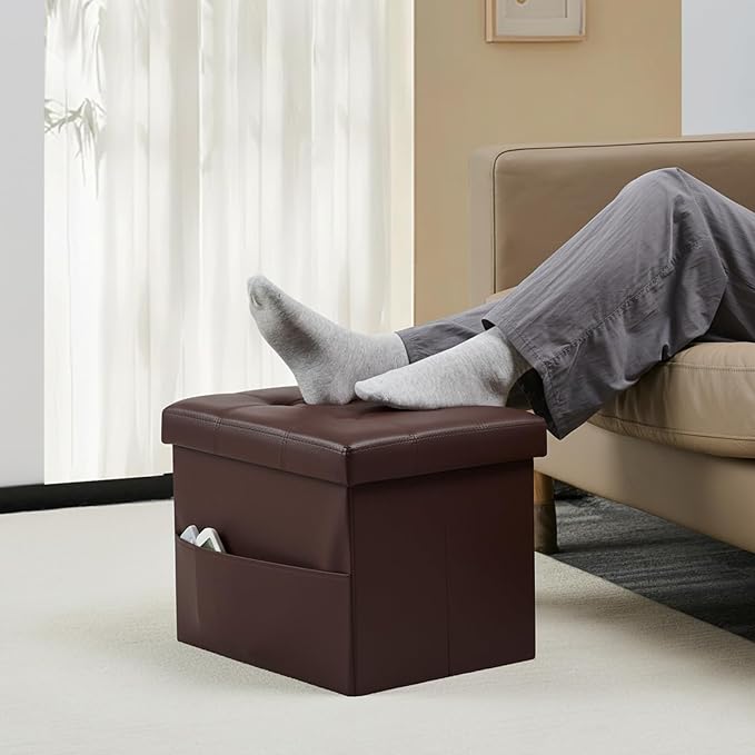 Bsketa Storage Ottoman Foot Rest Stool, Small Leather Storage Ottomans Bench - Image 2