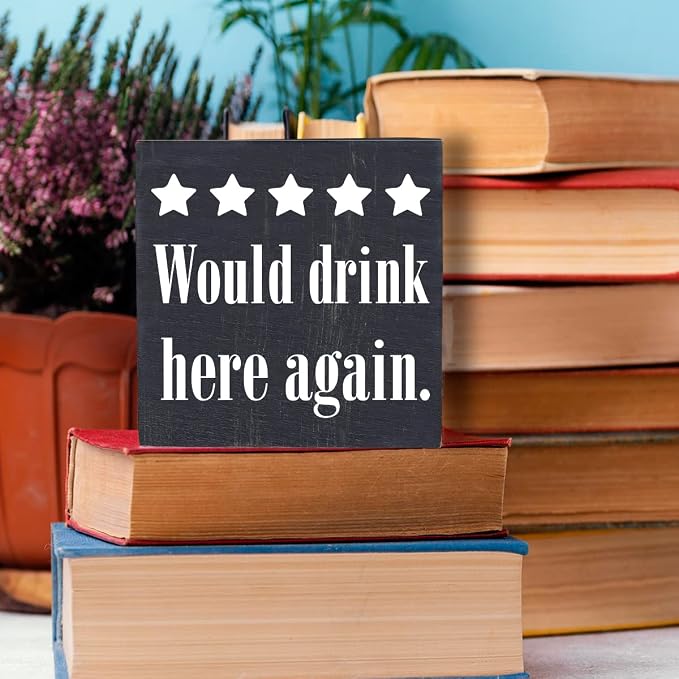 Bar Sign Desk Decor Wooden Box Sign Funny Coffee Bar Accessories Rustic Black - Image 5
