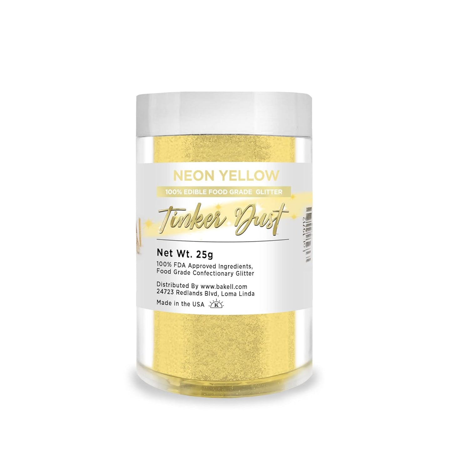 BAKELL Neon Yellow Edible Glitter, 25 Grams | TINKER DUST Edible Glitter | KOSHER Certified | 100% Edible Glitter | Cakes, Cupcakes, Cake Pops, Drinks, Dessert Vegan Glitter & Dusts (25g, Neon Yellow)