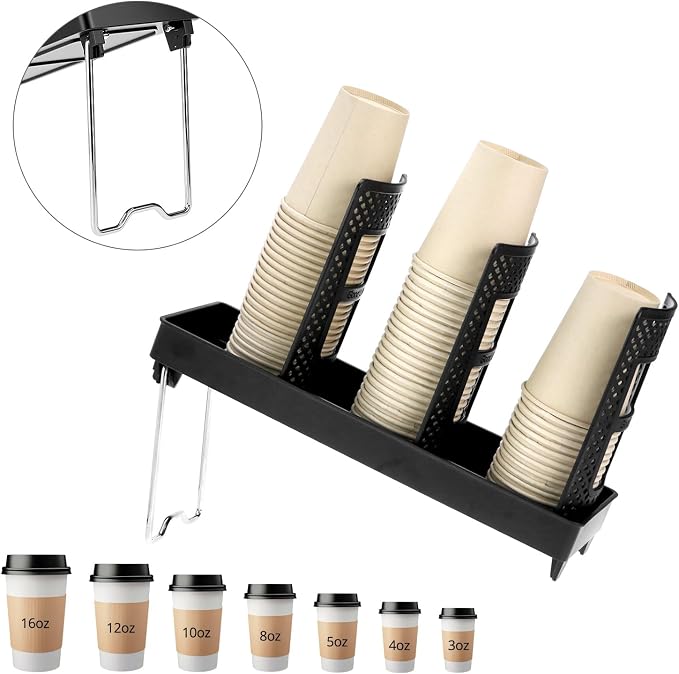 QWORK Paper Cup and Lid Organizer, 3-Slot Upright Holder - Image 5