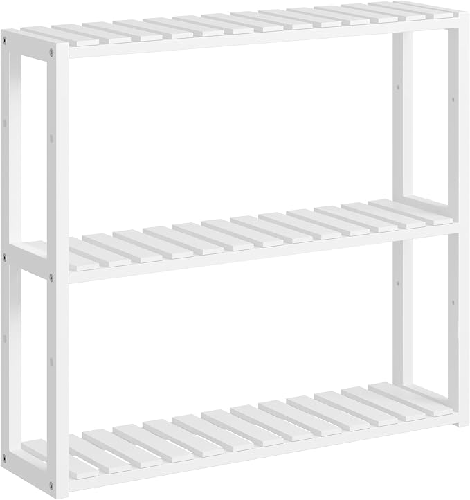 SONGMICS Bamboo Bathroom Shelf, 3-Tier Adjustable Plants Rack, Wall-Mounted or by Unknown
