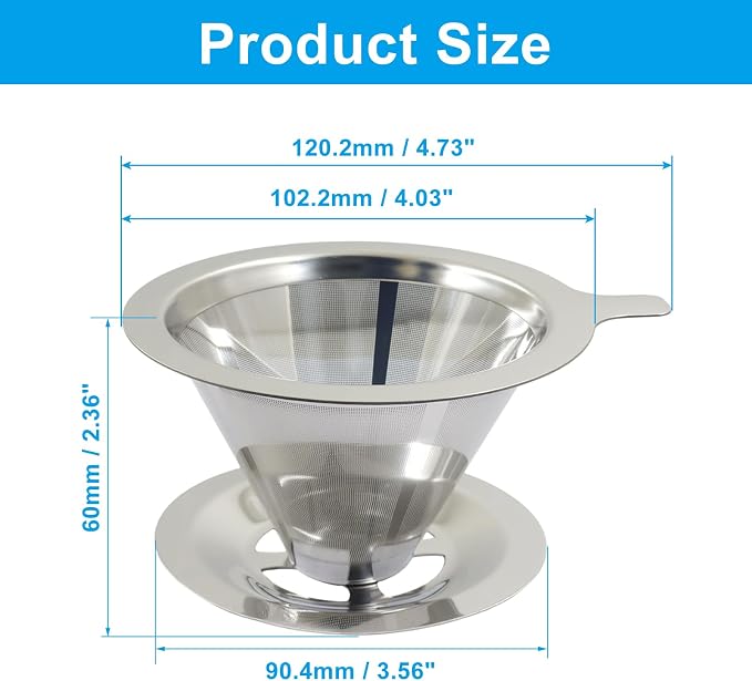 Bonsicoky Pour Over Coffee Dripper, Stainless Steel Coffee Filter, Metal Cone - Image 3