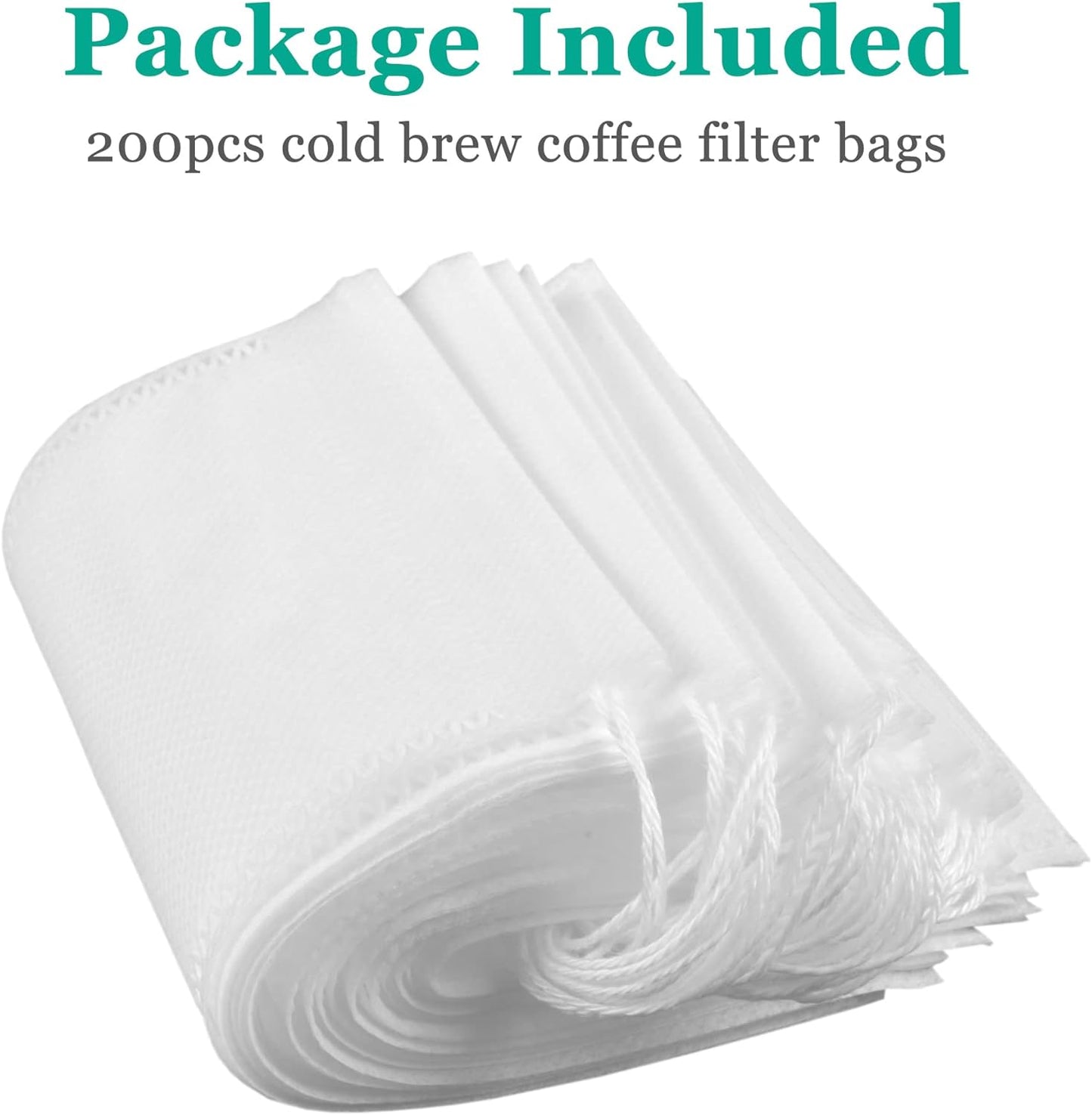 Yzurbu 200pcs 4''x6'' Cold Brew Coffee Filter Bags, No Mess Disposable Filter Bag with Drawstring for Coffee Grounds & Ice Tea