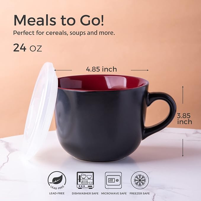 GBHOME Ceramic Soup Mugs with Lid, 24 oz Soup Cups with Hanlde - Image 2
