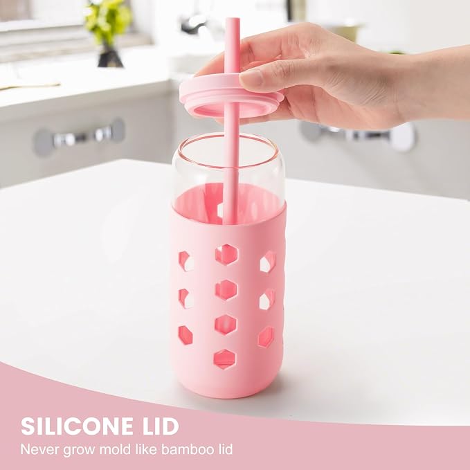 Mrsdry 20 oz Glass Cups With Lids and Straws, Cute Drinking Glasses Set - Image 7
