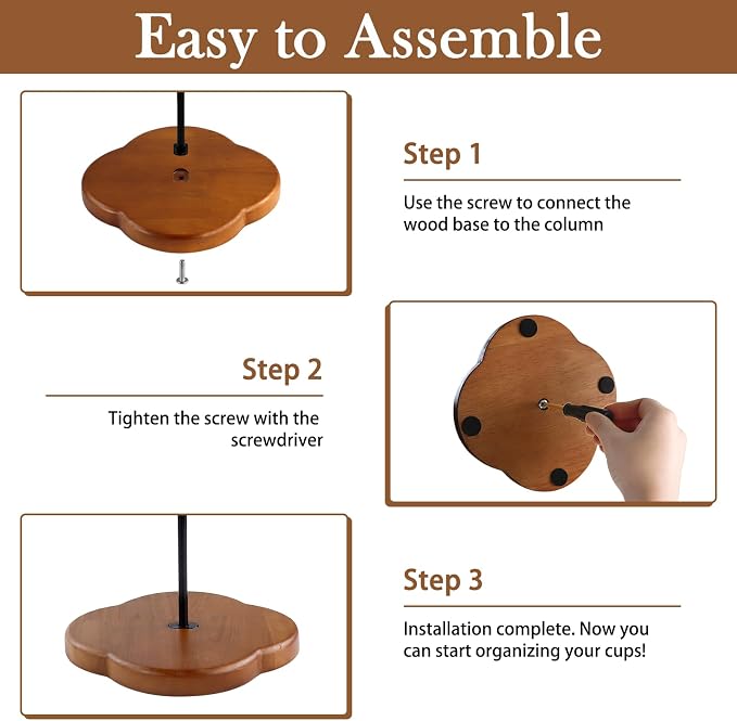 Coffee Mug Holder, Non-Slip 4 Hook Mug Rack, Metal & Wood, Modern & Elegant - Image 3