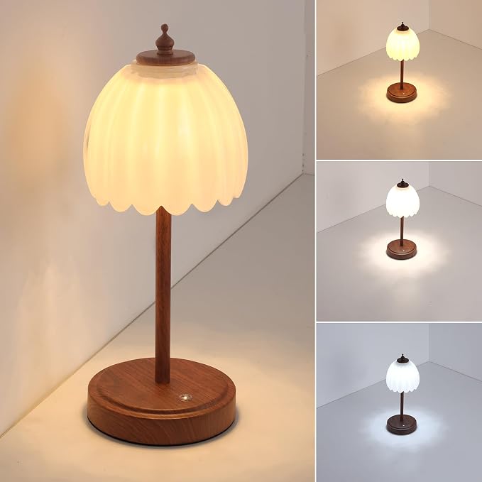 Shenmoyl Tulip Table Lamp with 5200mAh Battery & Touch Control, Small Cordless by Shenmoyl
