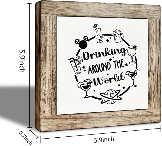 Drinking Around The World Wooden Decor, Funny Pub Decor Sign, Rustic Wooden Bar - Image 2
