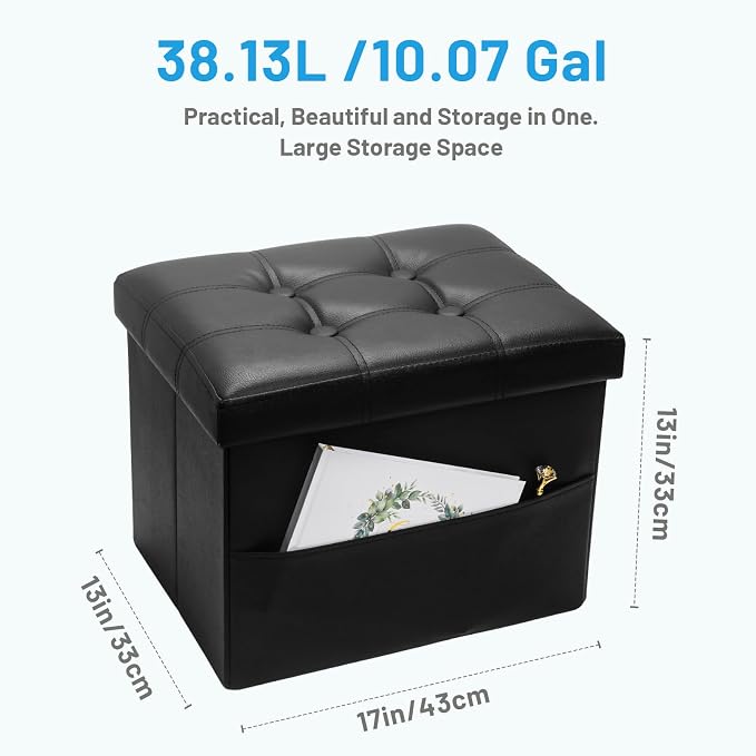 Bsketa Storage Ottoman Foot Rest Stool, Small Leather Storage Ottomans Bench - Image 3