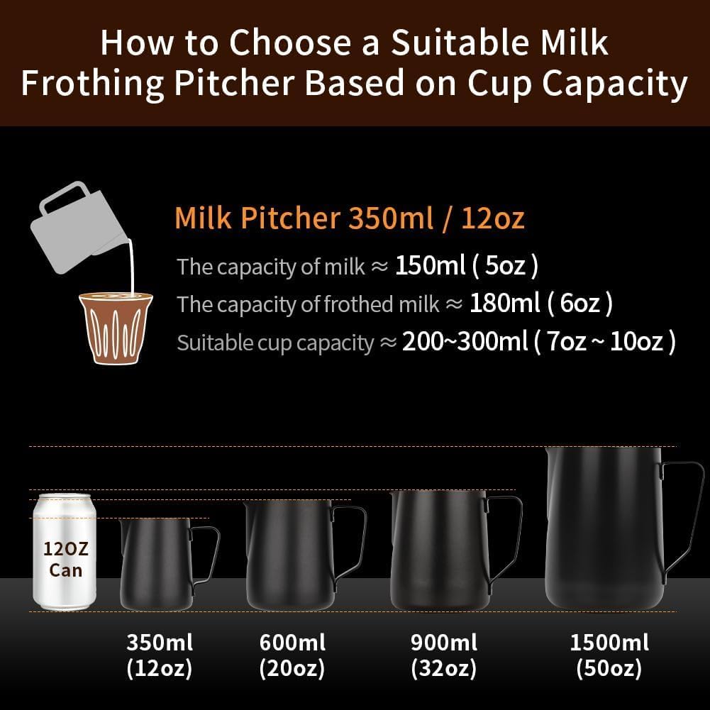 watchget Stainless Steel Milk Frothing Pitcher 12oz/350ml - Espresso Steaming Pitcher for Cappuccino, Latte Art, Coffee Machine Accessories Milk Jug Coffee Frother Cup, Matte Vintage