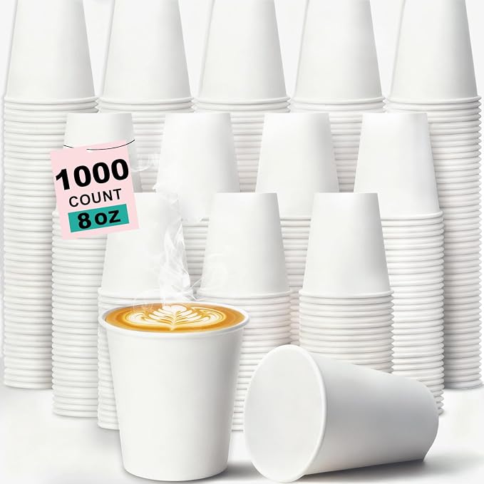 8 oz 1000 Pack Disposable Coffee Cups, Bulk White Disposable Paper Cups by COOLCAP
