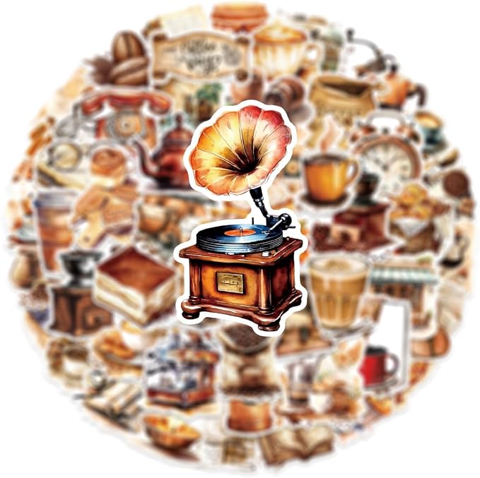 50PCS Vintage Coffee Sticker Pack, Waterproof Vinyl Coffee Journal Decals - Image 2