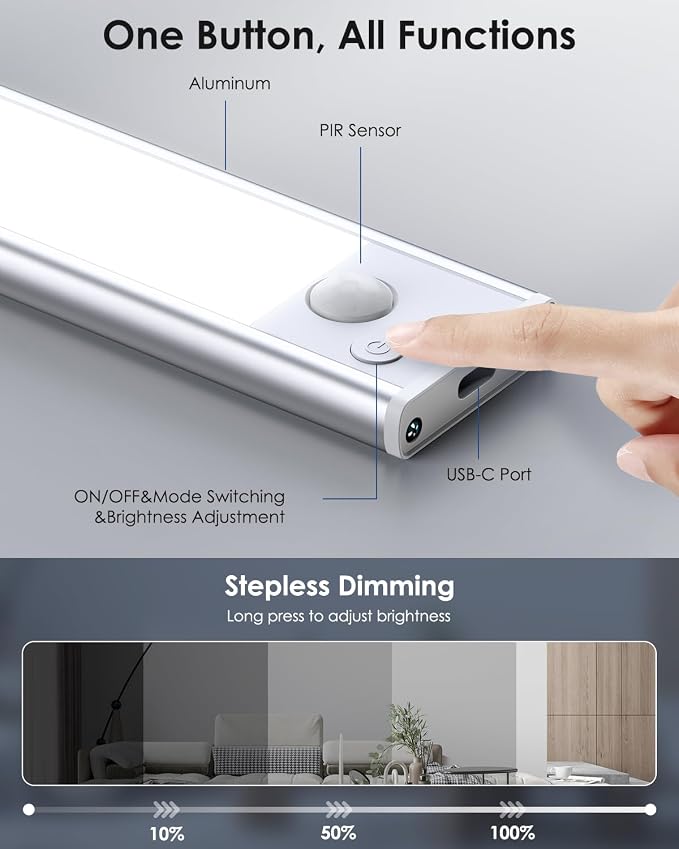 5-Pack 12in Under Cabinet Lighting, Upgraded 2500mAh Rechargeable Under Cabinet - Image 4
