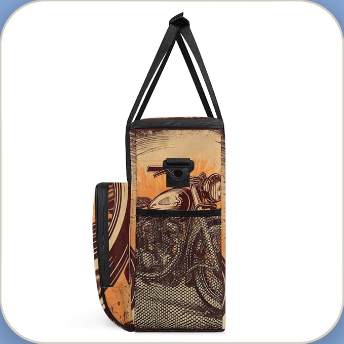 Cool Travel Coffee Maker Carrying Bag Vintage Motorcycle Large Organizer - Image 4