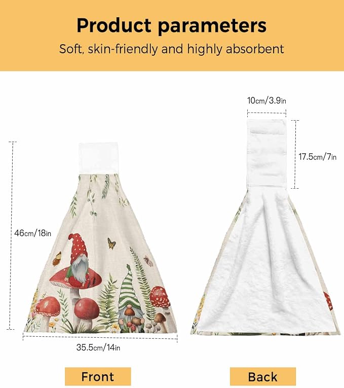 Hanging Kitchen Towels with Loop Gnome Spring Floral Hand Tie Towels Set of 2 - Image 3