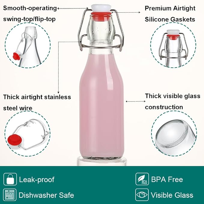 ZEBEIYU 10 Pack Swing Top Glass Bottles 8.5 oz, Flip Top Beer Brewing Bottles - Image 4