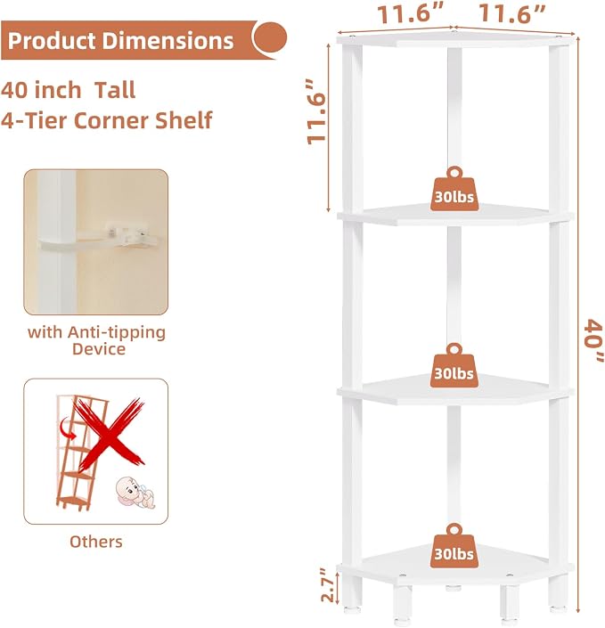 YUFAM 4-Tier Corner Shelf with Sturdy 5-Leg Base, Wooden Corner Bookshelf - Image 2
