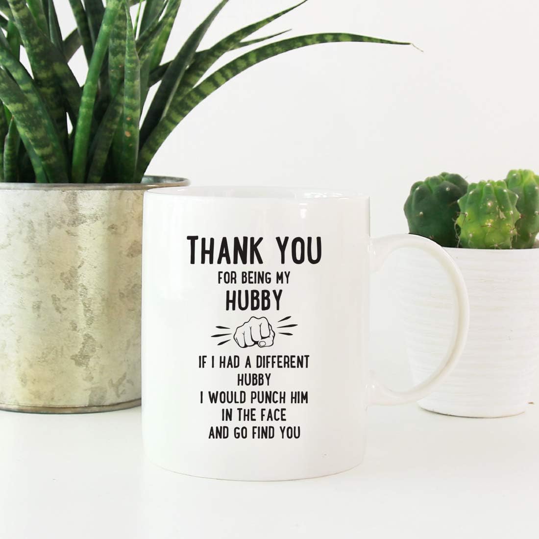 Andaz Press Funny Family 11oz. Coffee Mug Gift, Thank You for Being My Hubby, Punch in Face, 1-Pack, Christmas Birthday Drinking Cup Present Ideas