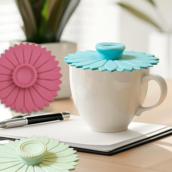 Sunflower Silicone Cup Covers, 4.1 Inch Reusable Suction Lids - Image 2