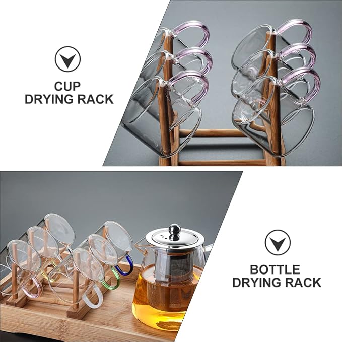 Wakauto Bottle Drying Rack Cup Drying Stand Bamboo Cup Holder Saucer Dish - Image 4
