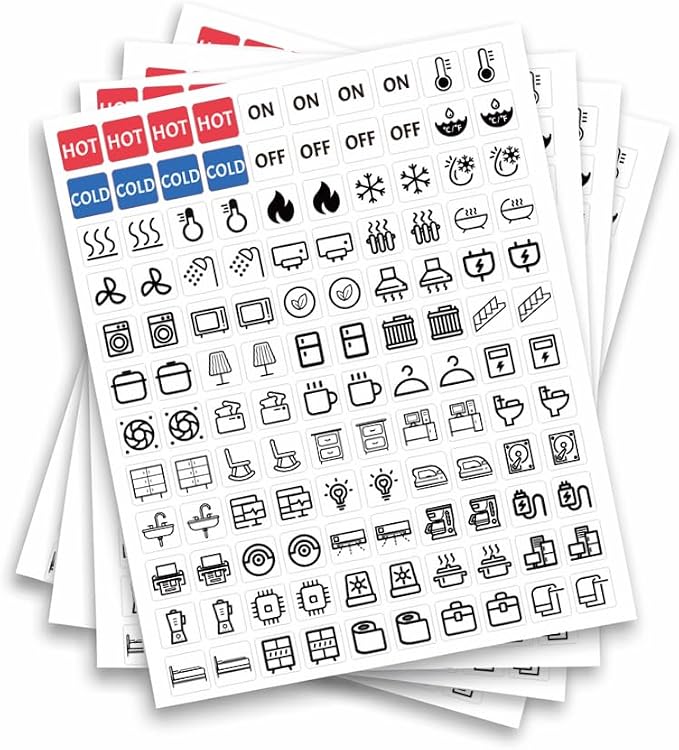 600 Pcs Home Appliance Control Icon Sticker Labels, 56 Designs Transparent by GOMAKERER
