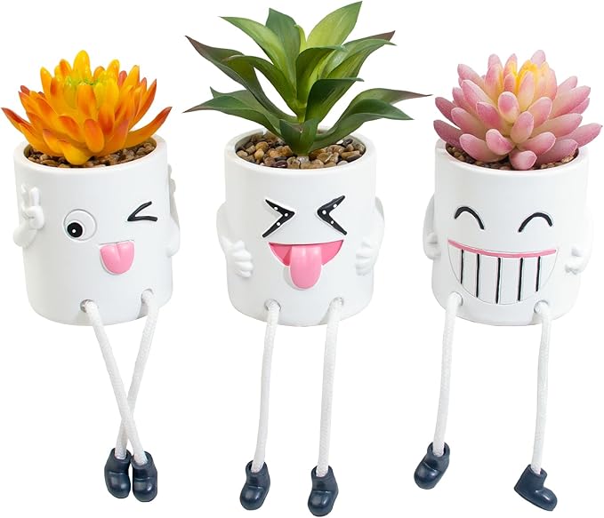 3 Pcs Cute Fake Plant Mini Potted Succulents by LUZOGA