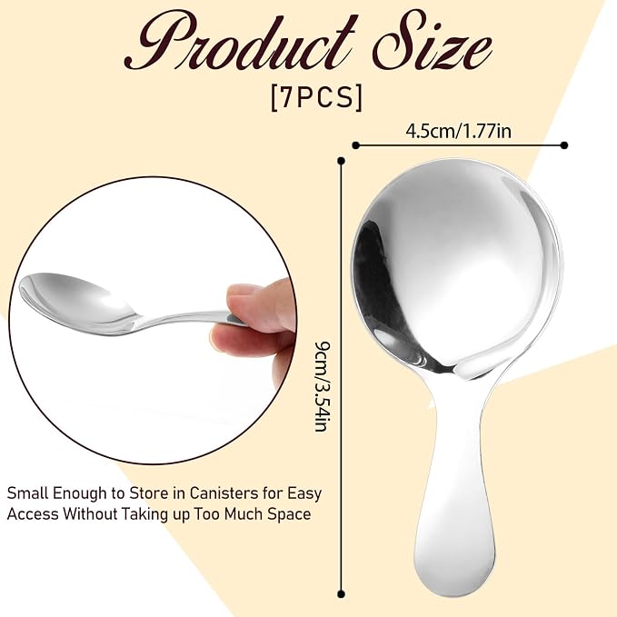 7 PCS Silver Short Handle Spoons Scoops Stainless Spoons Mini Scoops - Image 2