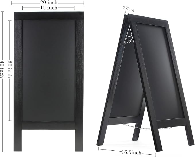 DAHAPYBOO Sandwich Board 40"x20" Solid Pine Wood Rustic Black, Chalk Board Sign - Image 2
