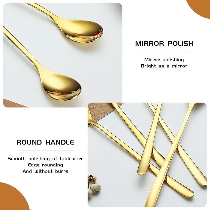 Long Handle Iced Tea Spoons, 9.5-Inch Stainless Steel Dessert and Coffee Mixing - Image 4
