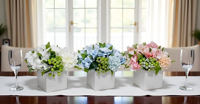 LADADA Flower in Ceramic vase, Artificial Hydrangea Flower Arrangement and vase - Image 7