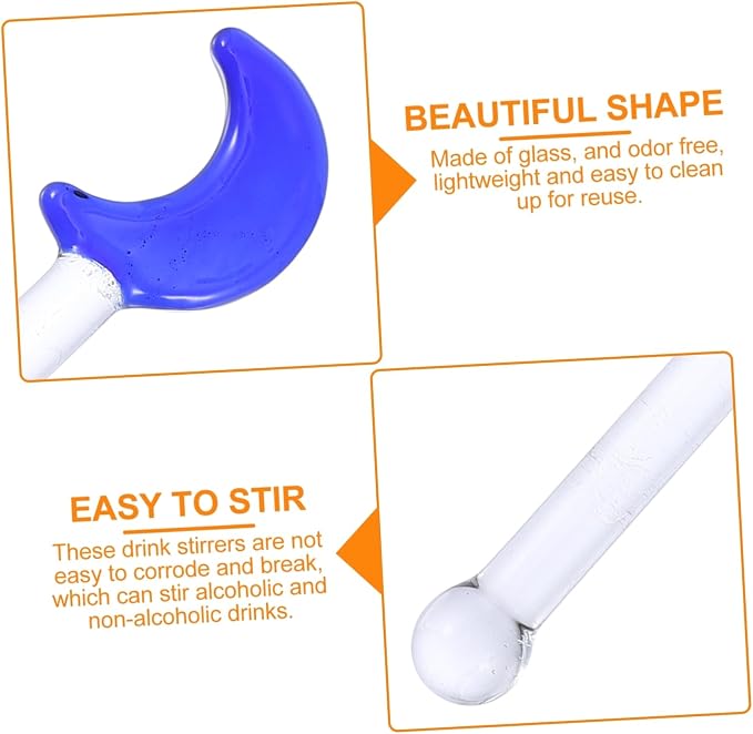 Mobestech 5pcs Moon Pattern Reusable Drink Stirrers Adorable Cocktail Mixing - Image 3