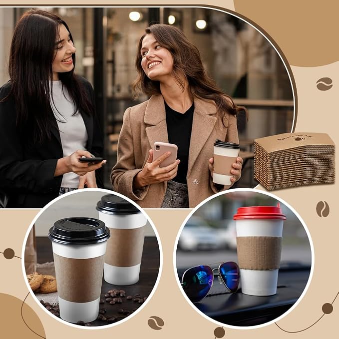 300 Packs Coffee Sleeves, Paper Coffee Cup Sleeves Hot Drink Holder Corrugated - Image 6