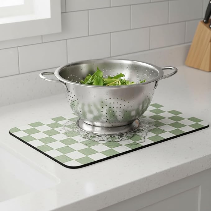 1-Piece Checkered Dish Drying Mat, Absorbent ​Kitchen Counter​ Protector - Image 8