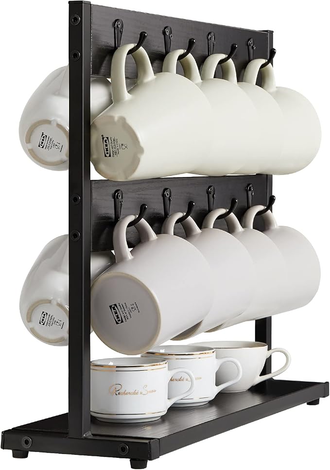 IBUYKE Wood Coffee Mug Holder for Countertop, 16 Hook Mug Tree Holder Rack - Image 5