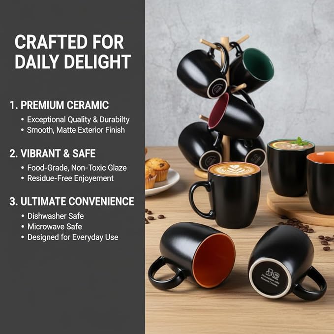 GBhome 16oz Coffee Mugs Set of 6, Ceramic Coffee Mugs - Image 7