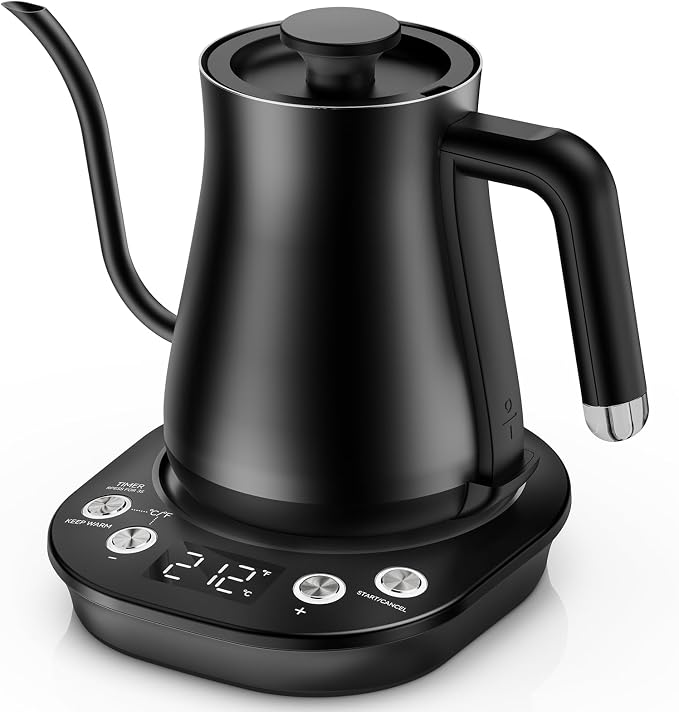 Gooseneck Electric Kettle with ±1℉ Temperature Control, 304 Stainless Steel by Mooye