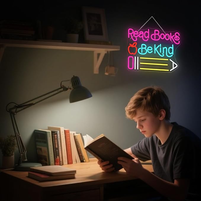 Read Books Be Kind Neon Sign Adjustable Brightness Student LED Neon Light Light - Image 2