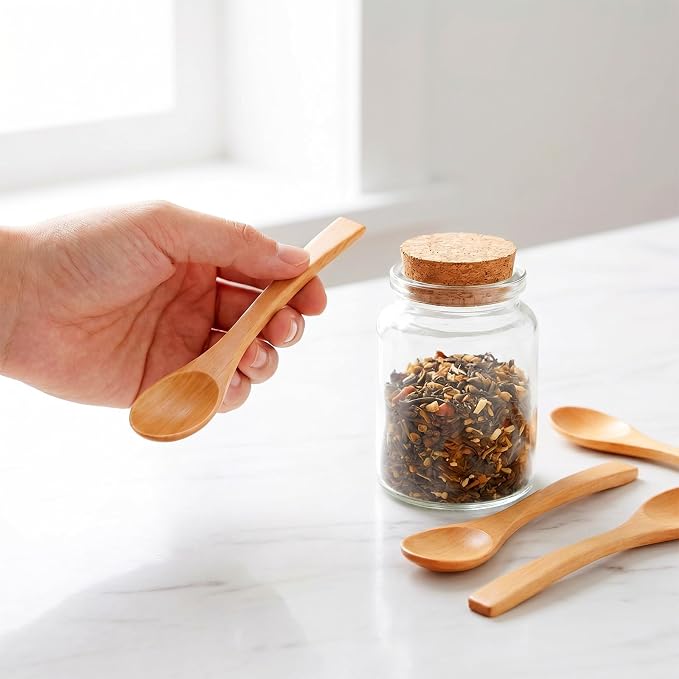 100Pcs Small Wooden Spoons 5.1x1.2in Natural Birchwood Mini Round Stirring - Image 3