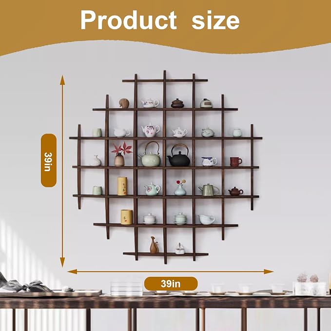 Solid Wood Chinese Tea Cup Holder, Wall Mounted Teapot Display Stand, Wall - Image 3