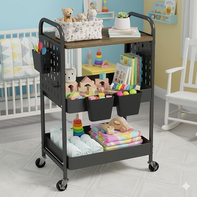 danpinera 3 Tier Rolling Cart, Metal Storage Cart - Image 7