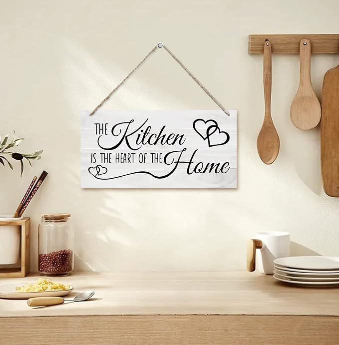 Kitchen Wood Decor Sign, The Kitchen Is the Heart of the Home, Hanging Printed - Image 4
