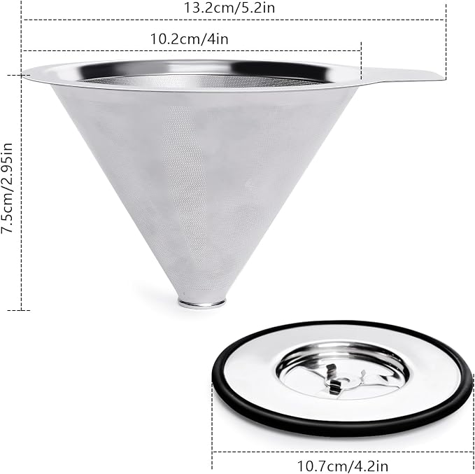 LHS Pour Over Coffee Dripper Reusable Coffee Filter Metal Cone Filter Paperless - Image 3